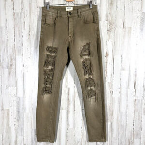 KDNK 1141411 Mens Destroyed Jeans Brown Ripped 32 x 30‎ Street Urban Grunge Band